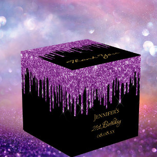 Caixinha De Lembrancinhas Monograma de brilho preto-roxo