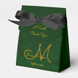 Caixinha De Lembrancinhas Monograma de Casamento Dourado Verde do Elegante H