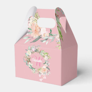 Caixinha De Lembrancinhas Monograma de Letra Maiúscula Rosa Corada Floral Fe