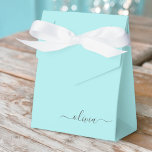 Caixinha De Lembrancinhas Monograma de nome moderno em roteiro feminino azul<br><div class="desc">Caixas de presente de papel monograma com brilho cintilante azul aqua turquesa Adicione seu próprio nome. Isso torna o presente perfeito para aniversário de 16 anos,  casamento,  chá de noiva,  aniversário de casamento,  chá de bebê ou despedida de solteira para alguém que ama luxo e estilos chiques.</div>