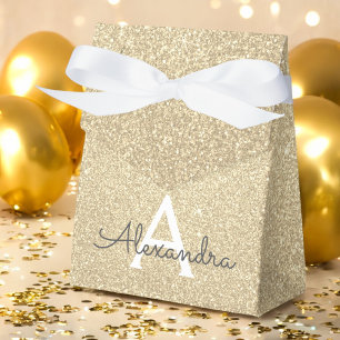 Caixinha De Lembrancinhas Monograma Luxuoso Dourado com Brilho e Faísca