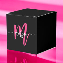Monograma Na moda Moderno Rosa Quente Preto