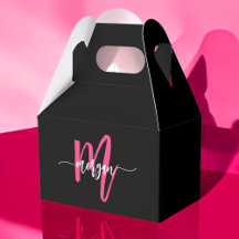 Monograma Na moda Moderno Rosa Quente Preto