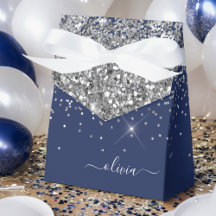 Monograma Nome Menina Brilho Azul Marinho Prata
