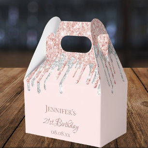 Caixinha De Lembrancinhas Monograma prateado cor-de-rosa com brilho de anive