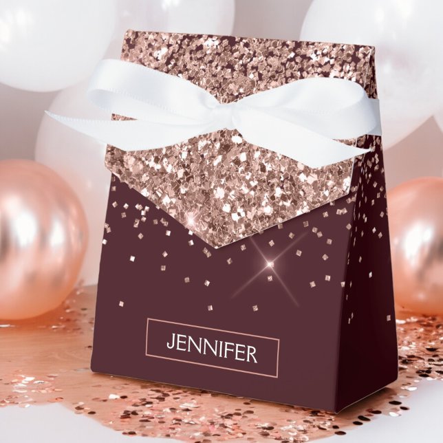 Caixinha De Lembrancinhas Monograma Rosa Bege Borgonha Dourado Rose Brilho (Criador carregado)