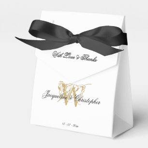 Caixinha De Lembrancinhas Monograma Simples, Casamento Branco e Dourado Chic