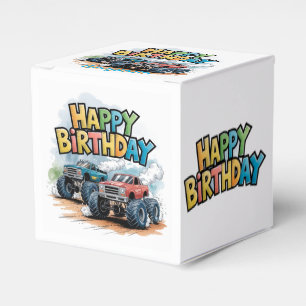Caixinha De Lembrancinhas Monster Truck Birthday Bash Watercolor Art