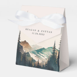 Caixinha De Lembrancinhas Montanhas de Aquarela Casamento de Floresta de Pin