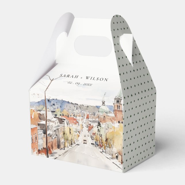 Caixinha De Lembrancinhas Montpelier City Scape Vermont Watercolor Casamento (Frente)