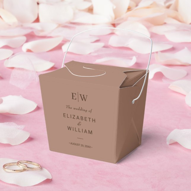 Caixinha De Lembrancinhas Mousse Simples Elegante Mocha com Casamento Monogr (Casamento)