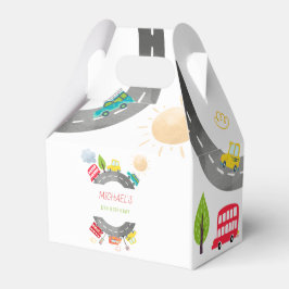 Caixinha De Lembrancinhas Na estrada veículos felizes, aniversário do garoto