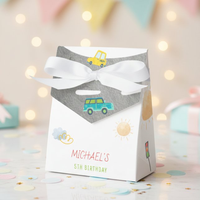 Caixinha De Lembrancinhas Na estrada veículos felizes, aniversário do garoto (Criador carregado)