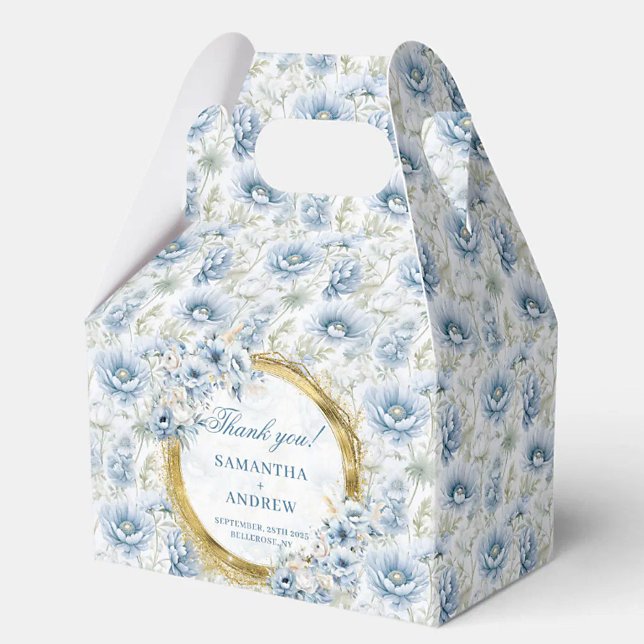 Caixinha De Lembrancinhas Na moda Bohemian Dusty Blue Dourado Casamento Obri (Stylish Bohemian Dusty Blue Gold Wedding Thank You Favor Boxes)