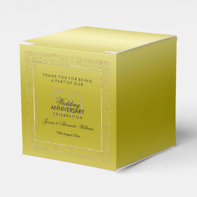 Caixinha De Lembrancinhas Na moda Dourado Confetti 50ª Casamento Obrigado (Frente)