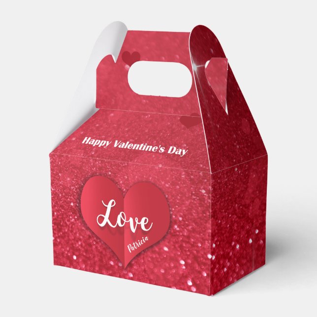 Caixinha De Lembrancinhas Namorados Red Paper Heart Glitter Favor Box Gable (Frente)