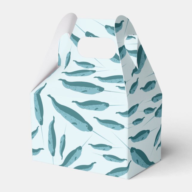 Caixinha De Lembrancinhas Narwhal no Padrão do Oceano Azul (Frente)