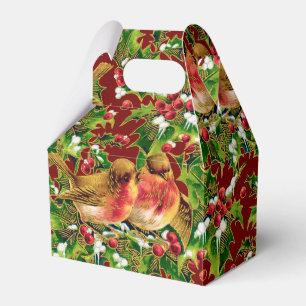 Caixinha De Lembrancinhas Natais vintages Pássaros Holly Faux Padrão Dourado