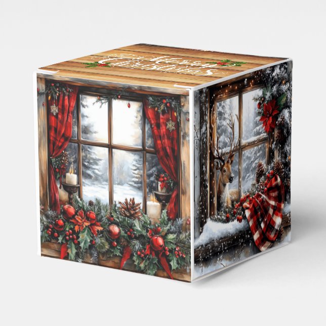 Caixinha De Lembrancinhas Natal Feliz Natal Caça Cabana Neve Presente (Frente)
