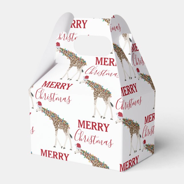 Caixinha De Lembrancinhas Natal Giraffe Funny Animal com Santa Hat (Frente)