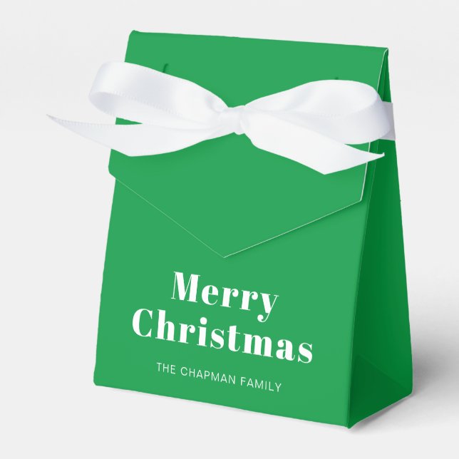 Caixinha De Lembrancinhas Natal Moderno Feliz Verde & Branco (Frente)