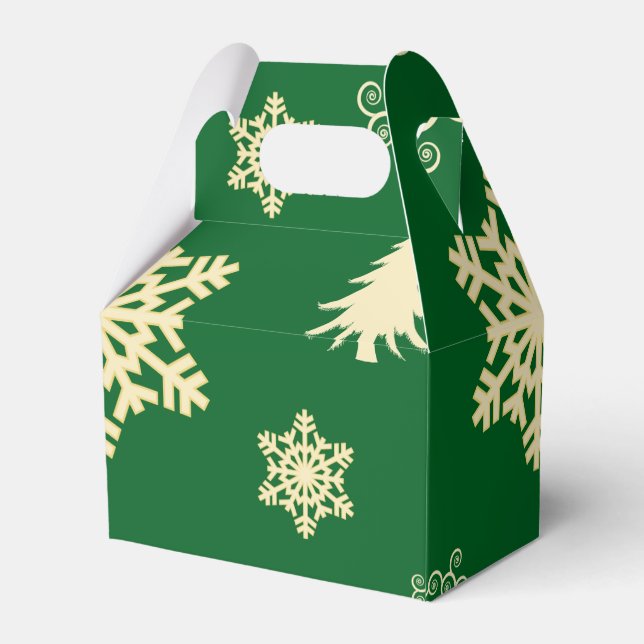 Caixinha De Lembrancinhas Natal verde com flocos de neve creme (Verso)