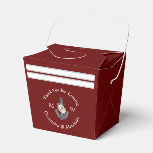 Caixinha De Lembrancinhas Náutica Âncora Floral Maroon Burgundy Vermelho