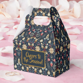 Caixinha De Lembrancinhas Navy & Gold Floral Christmas Pattern