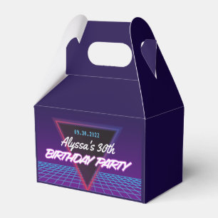 Caixinha De Lembrancinhas Neon Retro 80s - Festa de aniversário rosa púrpu