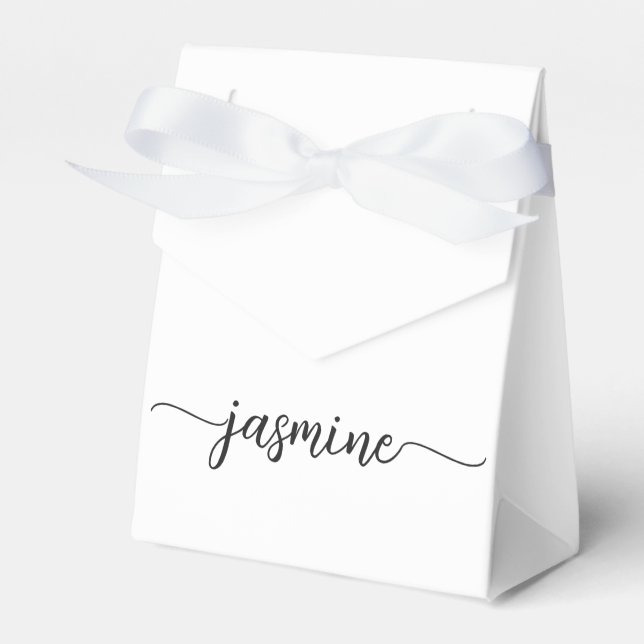 Caixinha De Lembrancinhas Nome com Letra Inicial em Script Feminino Branco M (Frente)