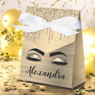 Caixinha De Lembrancinhas Nome do Monograma do Minigráfico Glitter Dourado