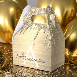 Caixinha De Lembrancinhas Nome do Monograma Dourado Glitter Brugado Metal