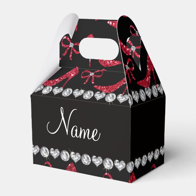 Caixinha De Lembrancinhas Nome personalizado crimson red glitter alto heels  (Frente)