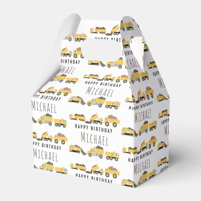 Caixinha De Lembrancinhas Nome Personalizado Dos Caminhões De Construção Dos (Frente)
