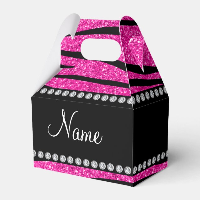 Caixinha De Lembrancinhas Nome personalizado: neon hot pink glitter strips (Frente)