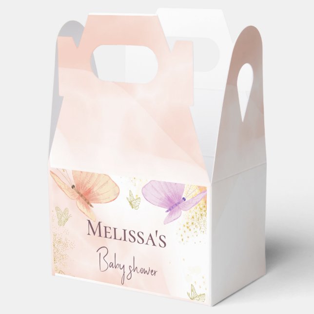 Caixinha De Lembrancinhas Nossa Pequena Borboleta Aquarela Rosa Púrpura Dour (Aberto)