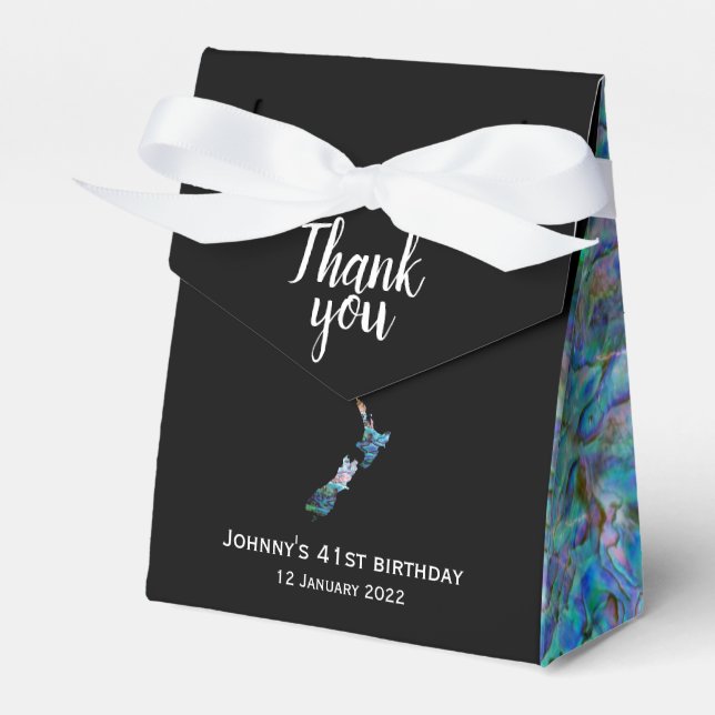 CAIXINHA DE LEMBRANCINHAS NOVO MAPA DA ZELÂNDIA PERSONALIZADO PAUA (Frente)