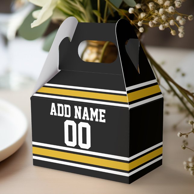 Caixinha De Lembrancinhas Número de Nome Personalizado de Futebol Dourado Ne (Personalized favor box - birthday party)