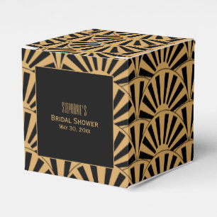 Caixinha De Lembrancinhas O fã Dourado e preto do art deco floresce o chá 