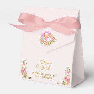 Caixinha De Lembrancinhas O tema da Flor rosa e Dourada é um chá de fraldas 