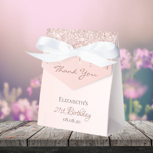 Caixinha De Lembrancinhas obrigado aniversário de 21 anos rosa de brilho do