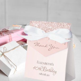 Caixinha De Lembrancinhas obrigado aniversário de 40 anos rosa de brilho do