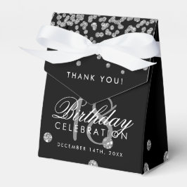 Caixinha De Lembrancinhas Obrigado Aniversário Silver Glitter Confetti Black