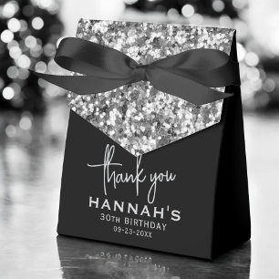 Caixinha De Lembrancinhas Obrigado Aniversário, Silver Glitter Monogramas