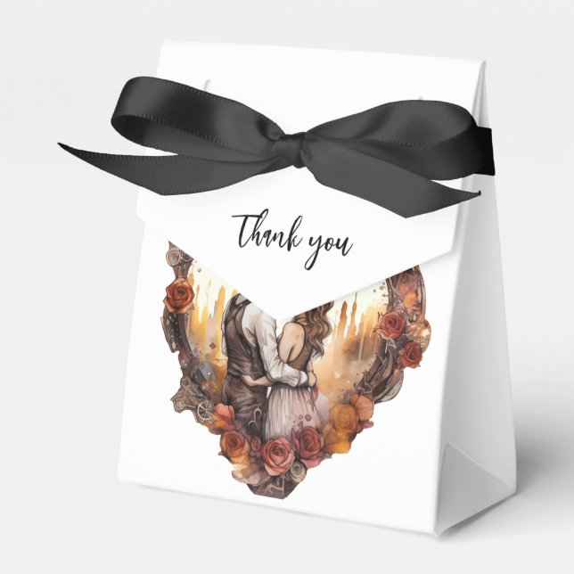 Caixinha De Lembrancinhas Obrigado casal Romântico Steampunk (Frente)