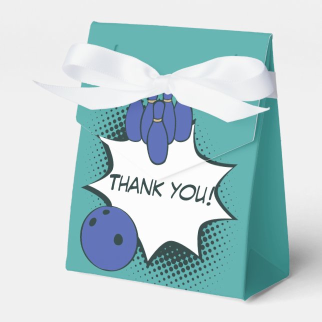 Caixinha De Lembrancinhas Obrigado! Festa de aniversário Boliche Verde Azul (Frente)