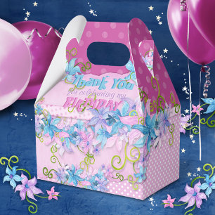 Caixinha De Lembrancinhas Obrigado Festa de aniversário Bolinhas Rosa Floral