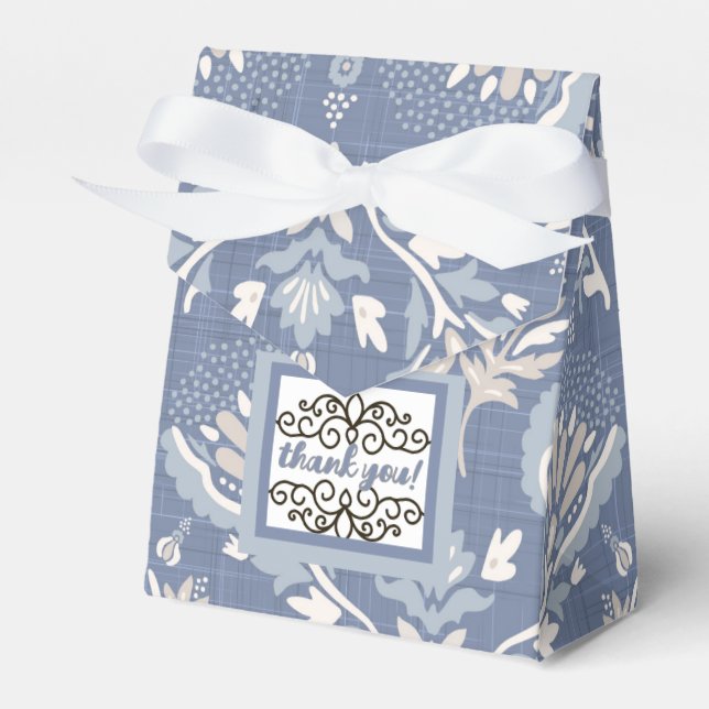 Caixinha De Lembrancinhas Obrigado French Damask Azul (Frente)