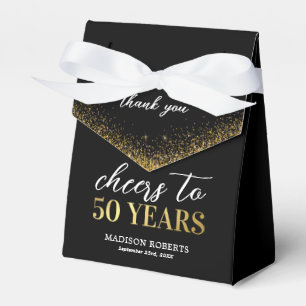 Caixinha De Lembrancinhas Obrigado pelo 50º Aniversário Preto Dourado
