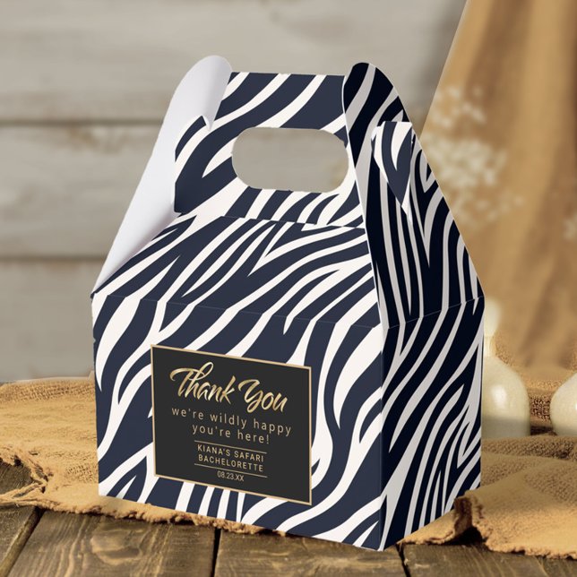 Caixinha De Lembrancinhas Obrigados de Bachelorette Willy Happy Zebra BW ID1 (Criador carregado)